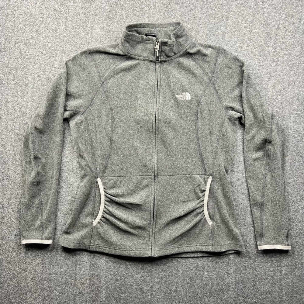 The North Face Fleece Jacket Womens Large Gray Polartec Full Zip Ruched Pockets